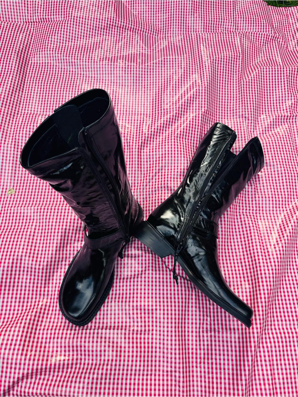 New Donald J. Pliner Black Patent Mid-Calf Boots Size:7